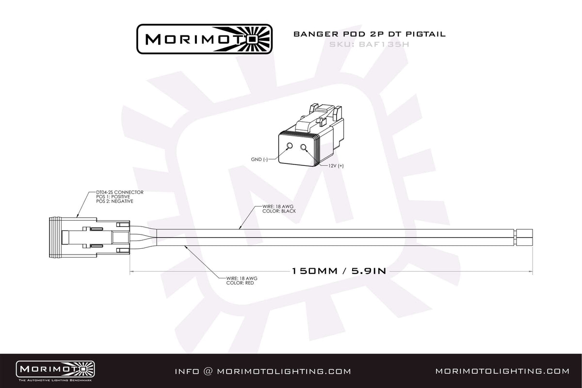 Morimoto 2P DT Pigtail Harness: (1/2/4Banger / 6in / Each) - Relay Harnesses (Image 2 of 2)