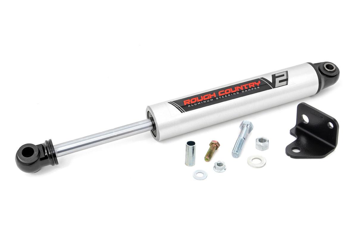 Rough Country 8730670 V2 Steering Stabilizer | Relocation Bracket | Jeep Wrangler JK/Wrangler Unlimited (07-18) - Image 1