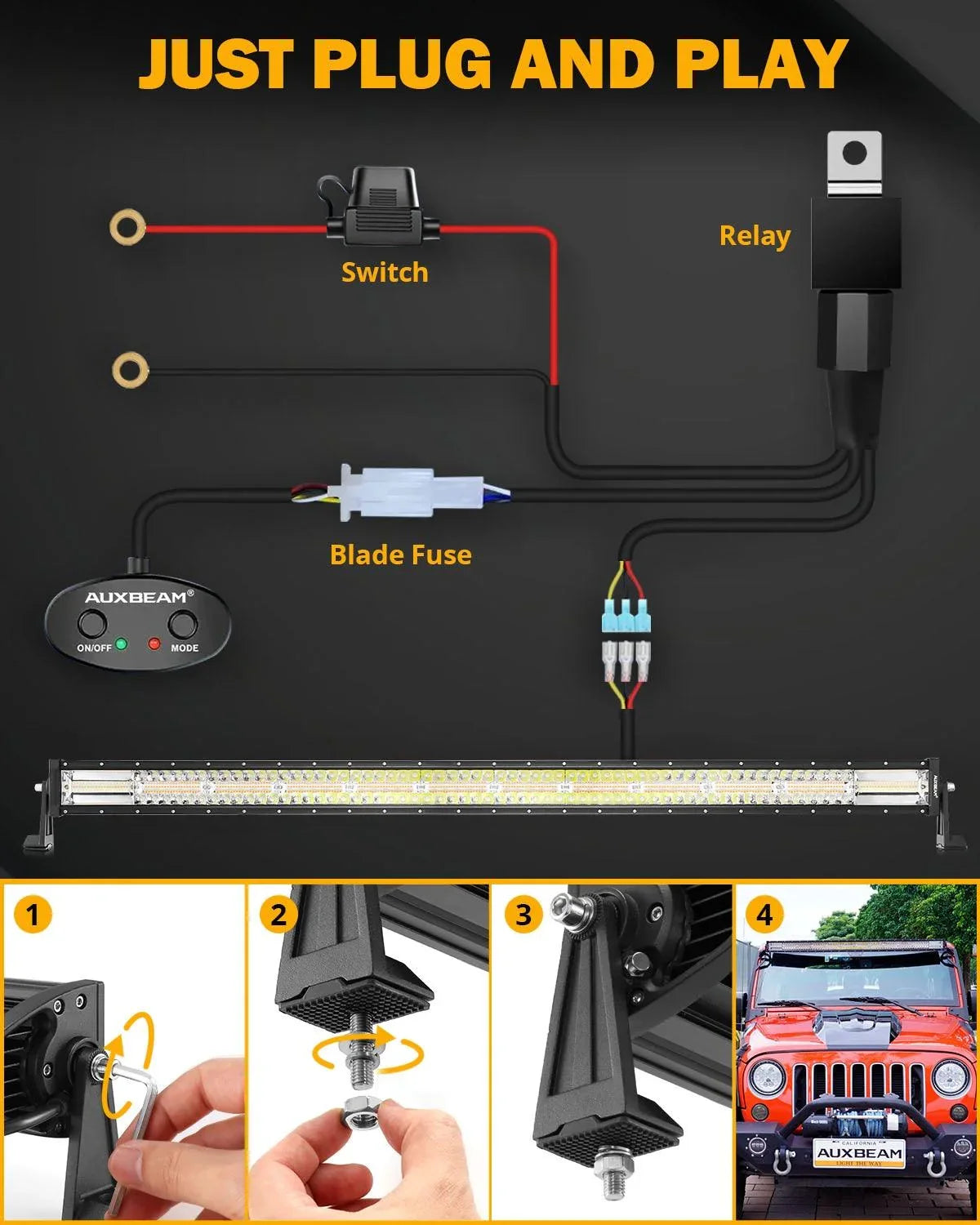 Auxbeam AUX-ZD000807 50in 6 Modes White & Amber Straight Off Road LED Light Bar