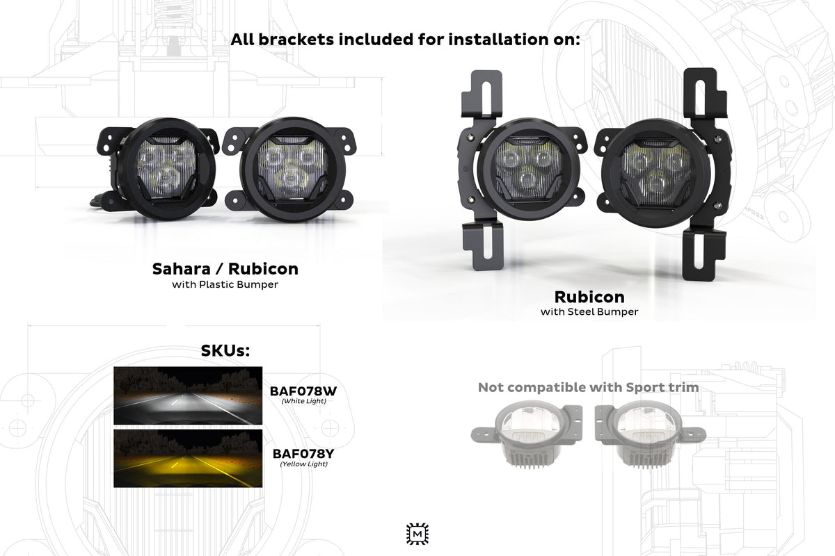 Morimoto 4Banger Fog Light Kit: 18+ JL/JT (NCS / Wide / Yellow / Set) - Off Road - Veh. Spec (Image 4 of 6)