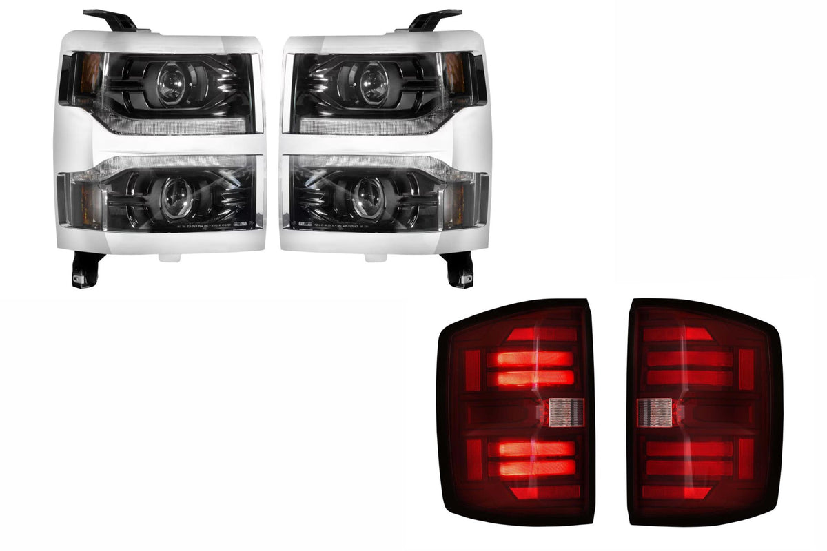 14-15 Silverado 1500 Heads Chrome Bezel and Red Tails OE LED Tails - Kits (Image 1 of 3)