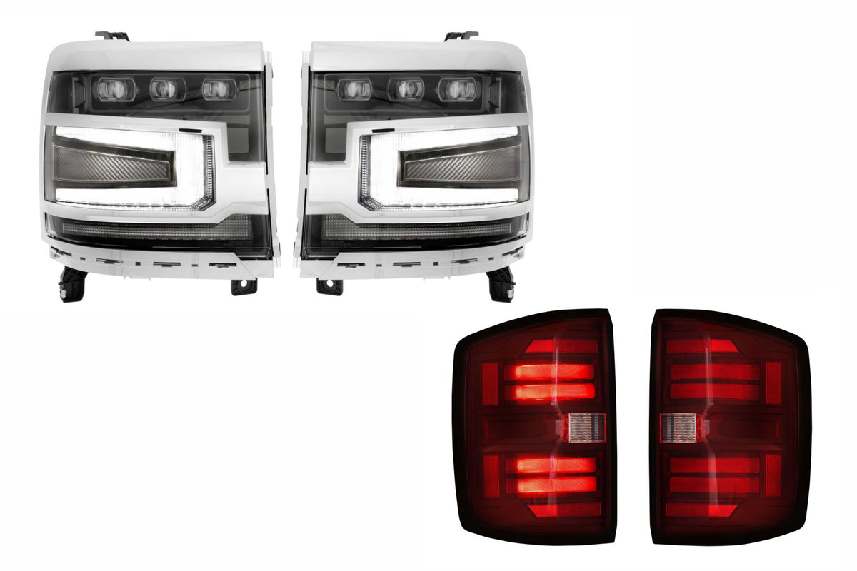 16-18 Silverado 1500 Heads Chrome Bezel and Red Tails - Kits (Image 1 of 3)