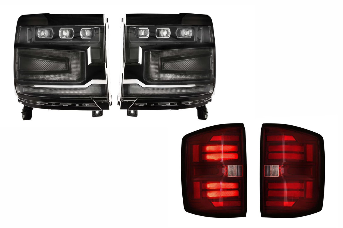 16-18 Silverado 1500 Heads Unfinished Bezel and Red Tails OE LED Tails - Kits (Image 1 of 3)