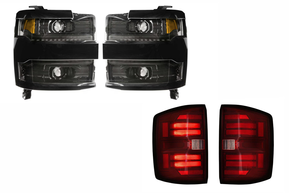 15-19 Silverado HD Heads Unfinished Bezel and Red Tails OE LED Tails - Kits (Image 1 of 3)