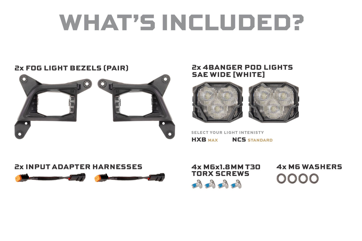 19-21 Silverado 1500 / 20-23 Silverado HD 4Banger Fog Light Kit: HXB White - Off Road - Veh. Spec (Image 2 of 6)