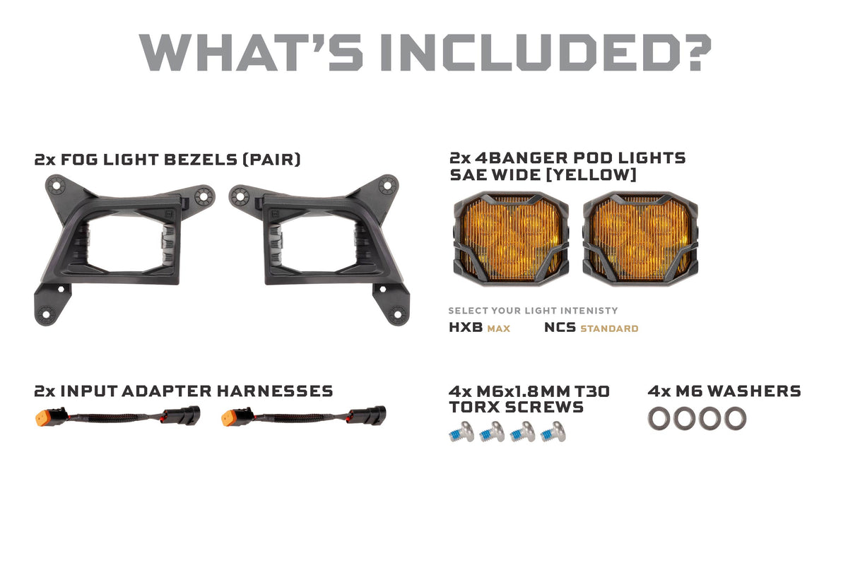 19-21 Silverado 1500 / 20-23 Silverado HD 4Banger Fog Light Kit: HXB Yellow - Off Road - Veh. Spec (Image 2 of 6)