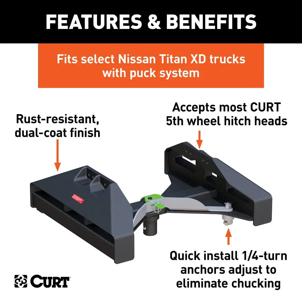 CURT 16026 Puck System 5th Wheel Legs, Select Nissan Titan XD, 8' Bed, 20K