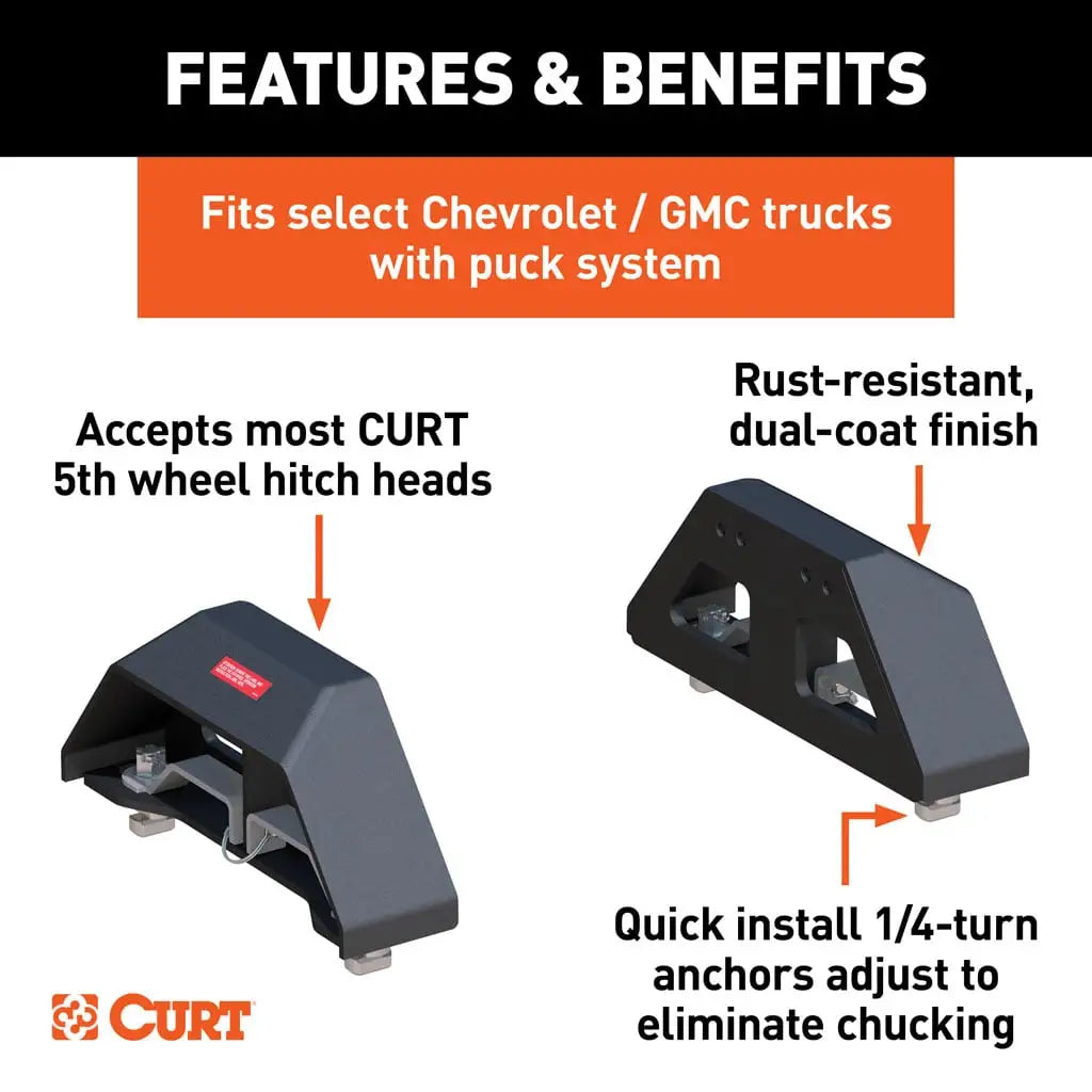 CURT 16029 Puck System 5th Wheel Legs, Select Silverado, Sierra 2500, 3500 HD, 8' Bed, 25K