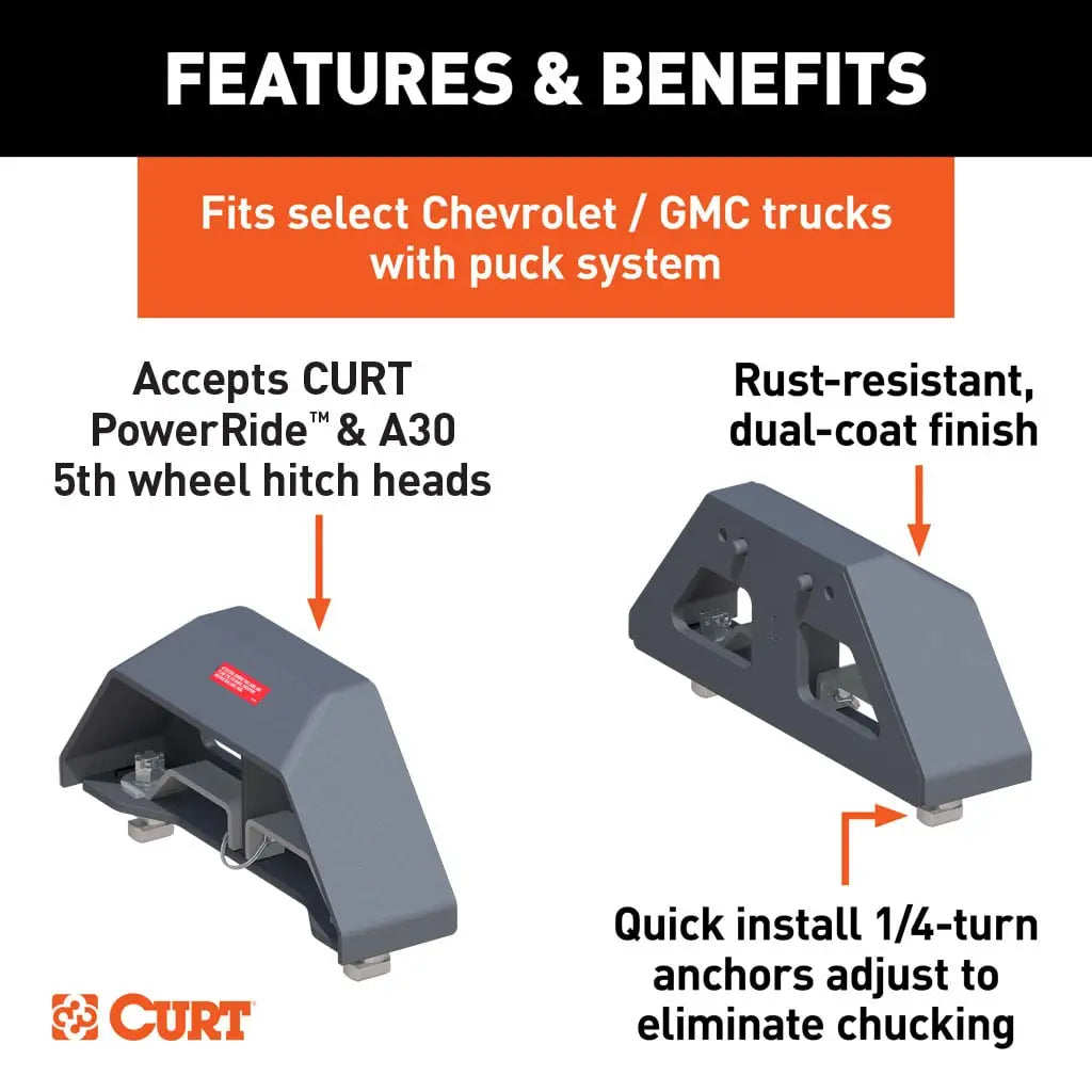 CURT 16030 Puck 5th Wheel Legs, Select Silverado, Sierra HD, 8' Bed, 30K, Teridium Grey