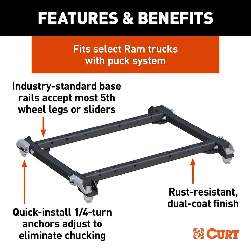 CURT 16042 Puck System 5th Wheel Adapter with Rails, Select Ram 2500, 3500