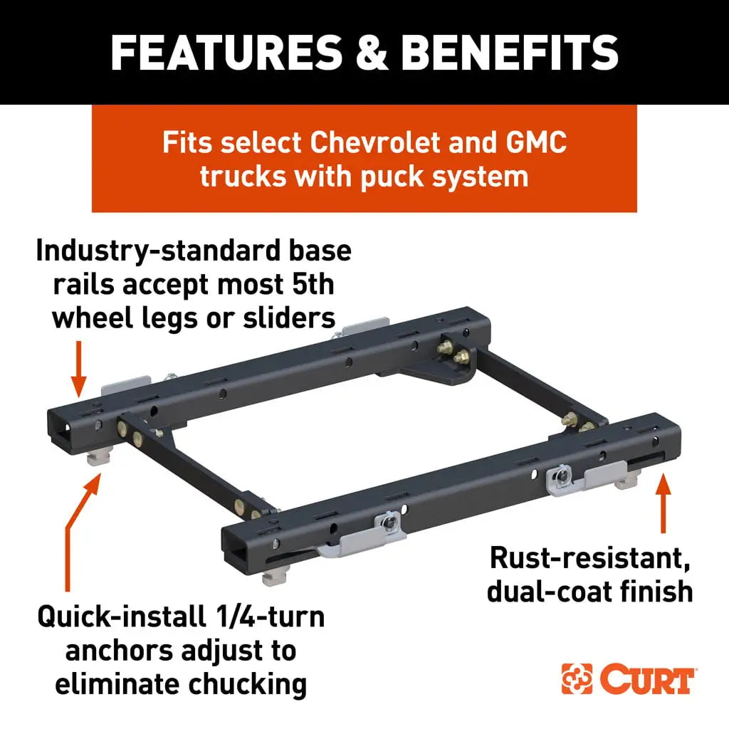 CURT 16050 Puck System 5th Wheel Rails, Select Chevy Silverado, GMC Sierra 2500 HD, 3500 HD