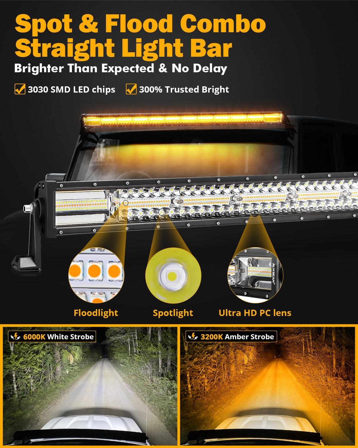 Auxbeam AUX-ZD000807 50in 6 Modes White & Amber Straight Off Road LED Light Bar