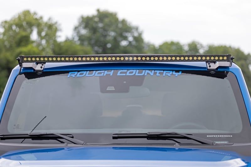 RC LED Light Kit | Upper Windshield | 50" Black Single Row | Ford Bronco (21-26) (manufacturer page)