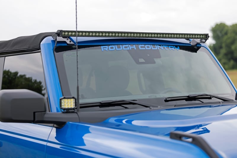 RC LED Light Kit | Upper Windshield | 50" Black Single Row | Ford Bronco (21-26) (manufacturer page)