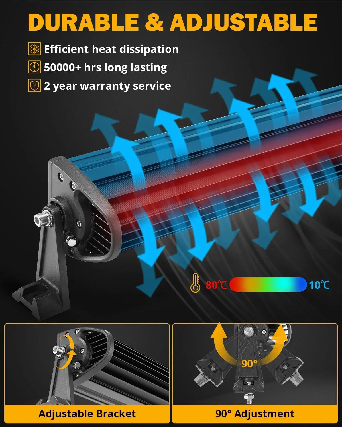Auxbeam AUX-ZD000807 50in 6 Modes White & Amber Straight Off Road LED Light Bar
