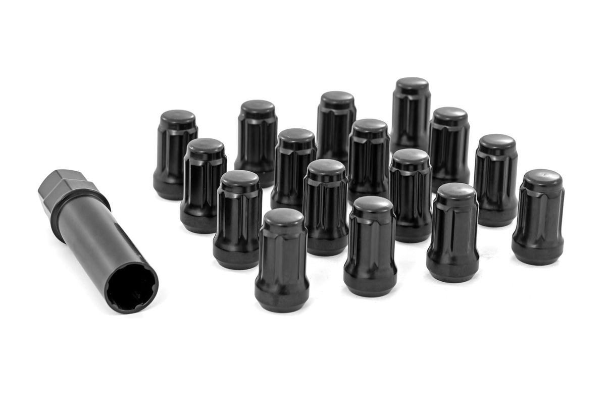 Rough Country 3801BLK Lug Nut Set | M10x1.25 | 16 Qty | Splined | Black - Image 1