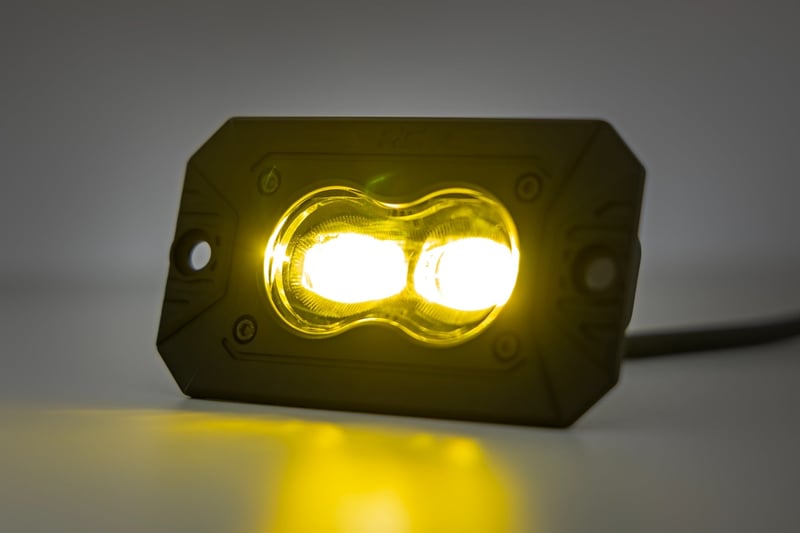RC 3x1.75 Inch Black Series | Yellow | LED Slim Aux | SAE Fog | Flush Mount | Pair (manufacturer page)