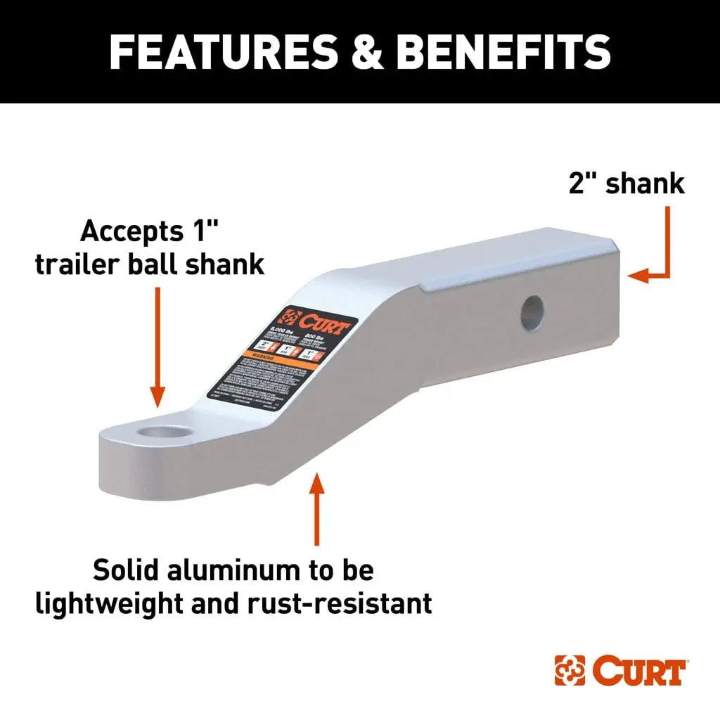 CURT 45360 Aluminum Ball Mount (2" Shank, 8,000 lbs, 2" Drop, 8-1/2" Long)