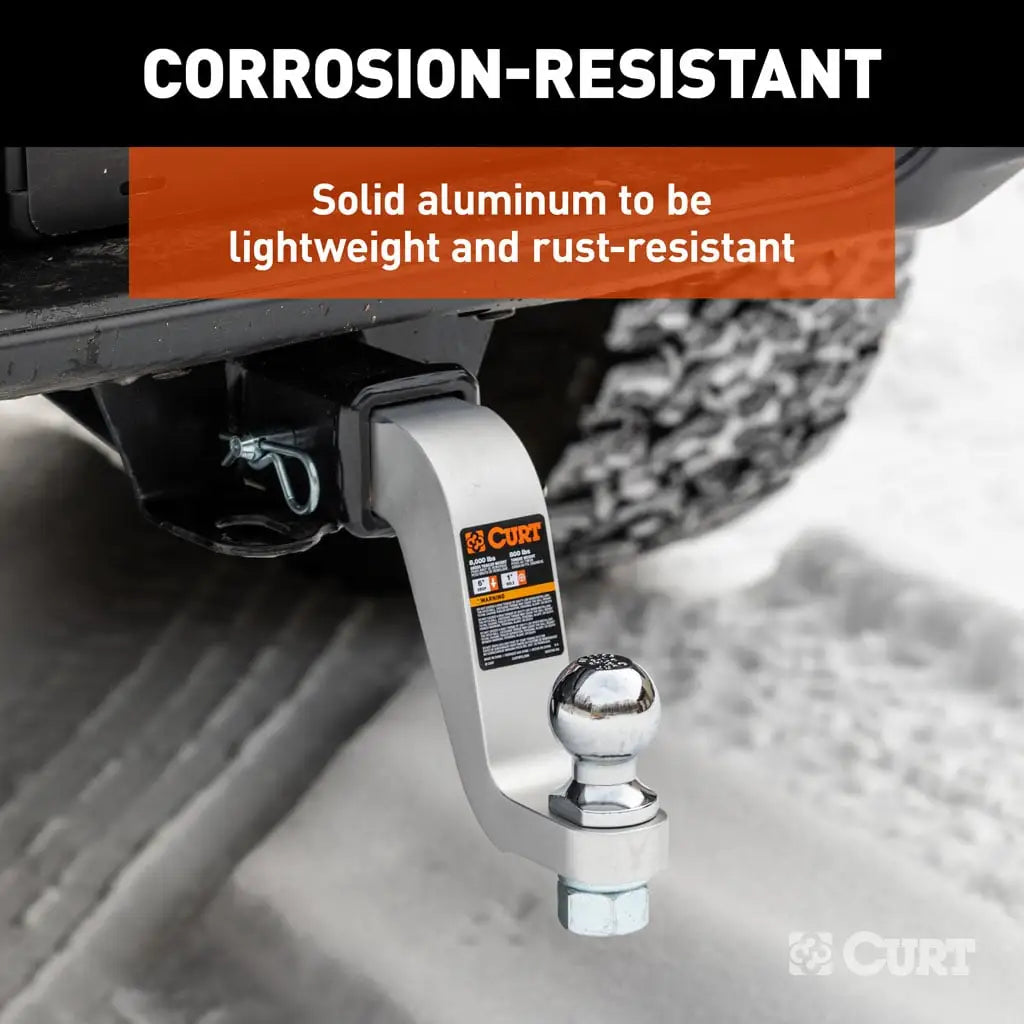 CURT 45362 Aluminum Ball Mount (2" Shank, 8,000 lbs, 6" Drop, 8-1/2" Long)
