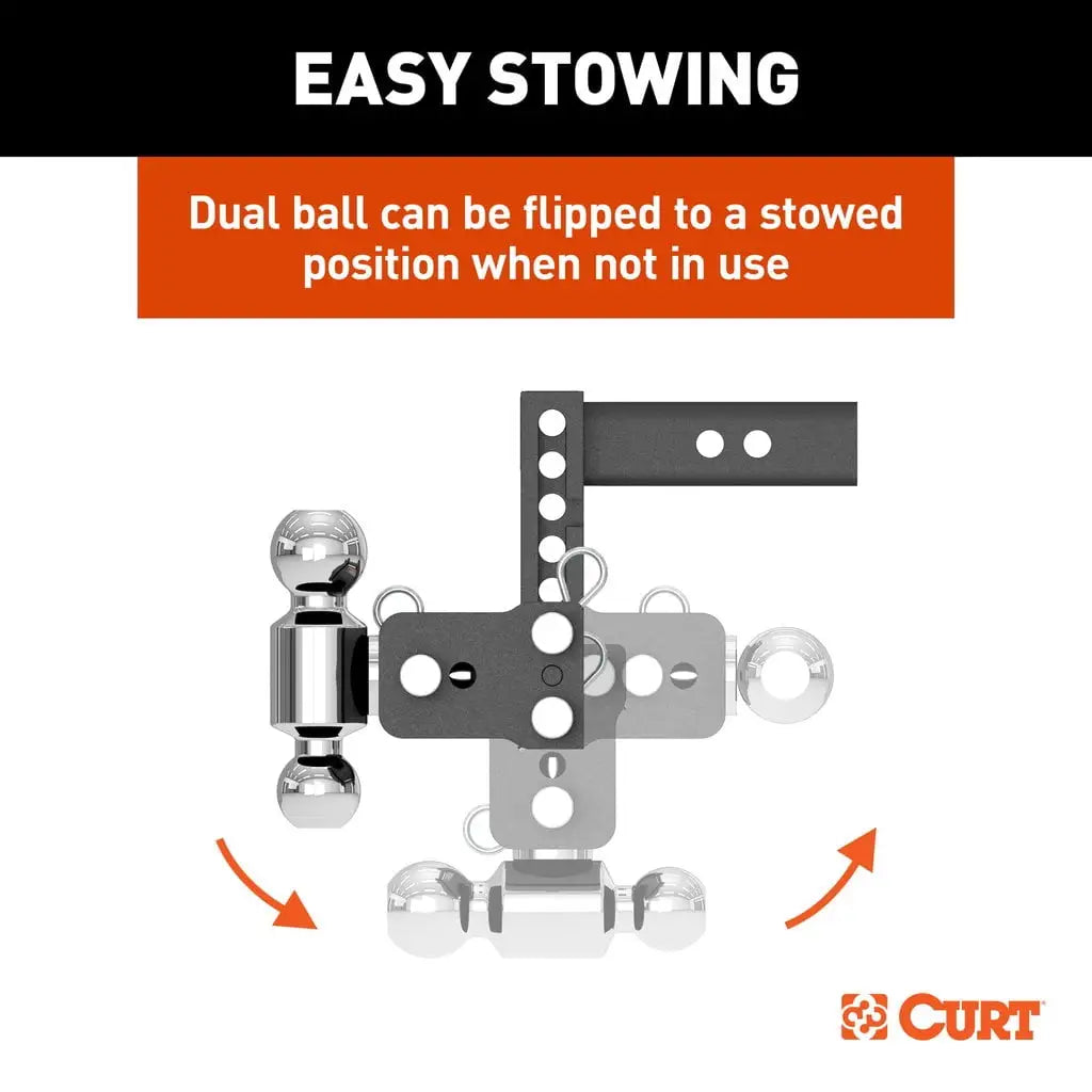 CURT 45961 StowPro USA-Made Ball Mount, 5" Drop, 2" Shank, Dual Ball