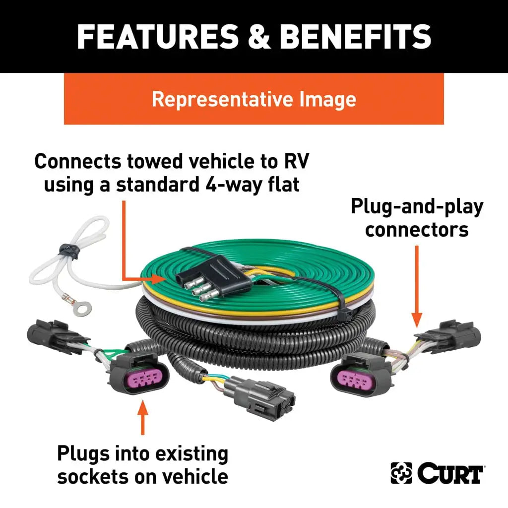 CURT 58964 Curt Custom Towed-Vehicle RV Wiring Harness, Select Jeep Wrangler JL, Gladiator - Studio View 2