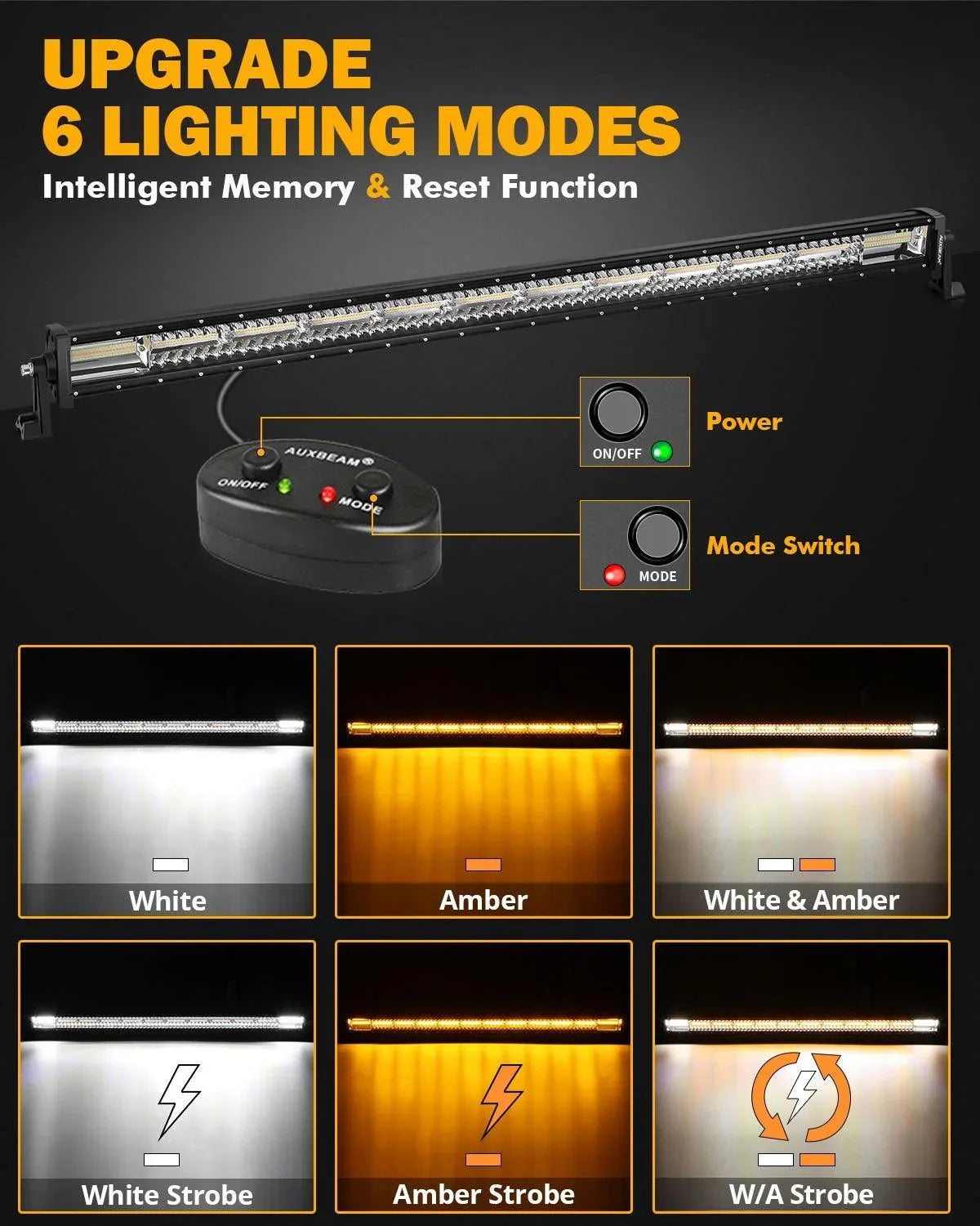 Auxbeam AUX-ZD000807 50in 6 Modes White & Amber Straight Off Road LED Light Bar