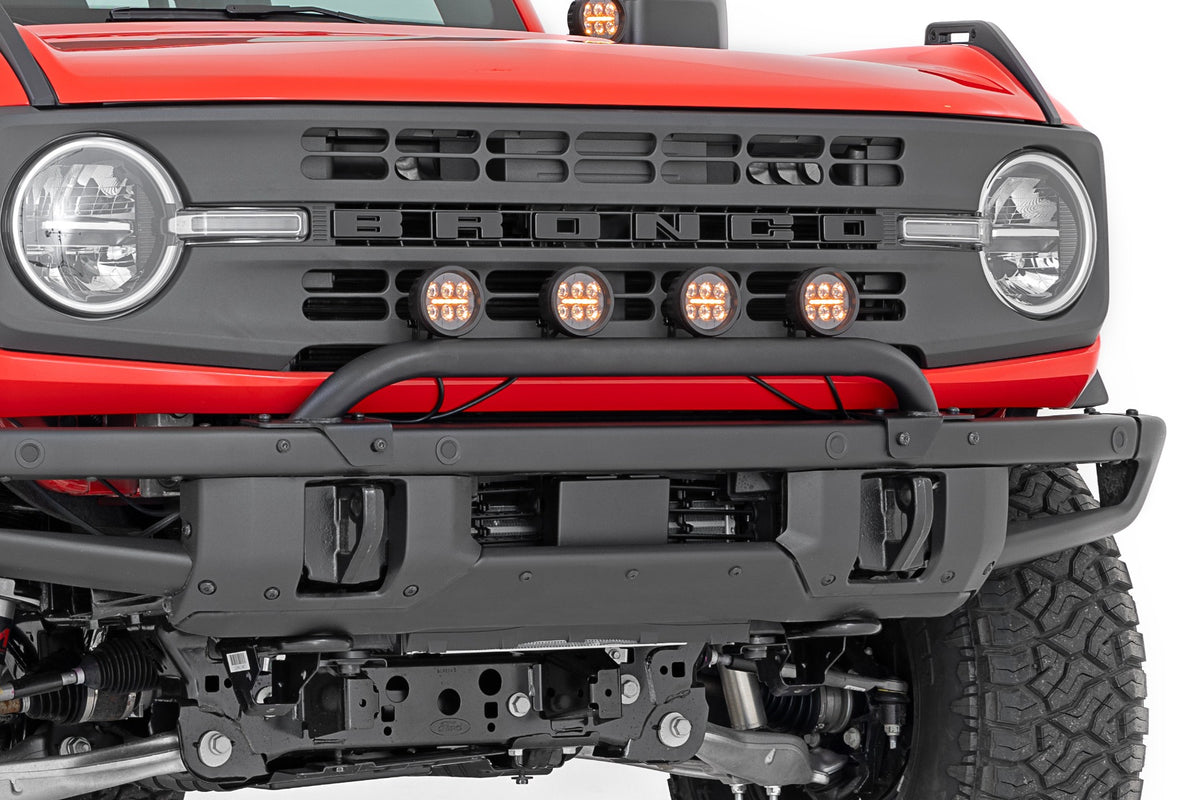 Light Bar Mount | 3.5" Round LED (Quad) | Black | Amber DRL | OE Modular Steel | Ford Bronco (21-24) - Bull Bars (Image 2 of 6)