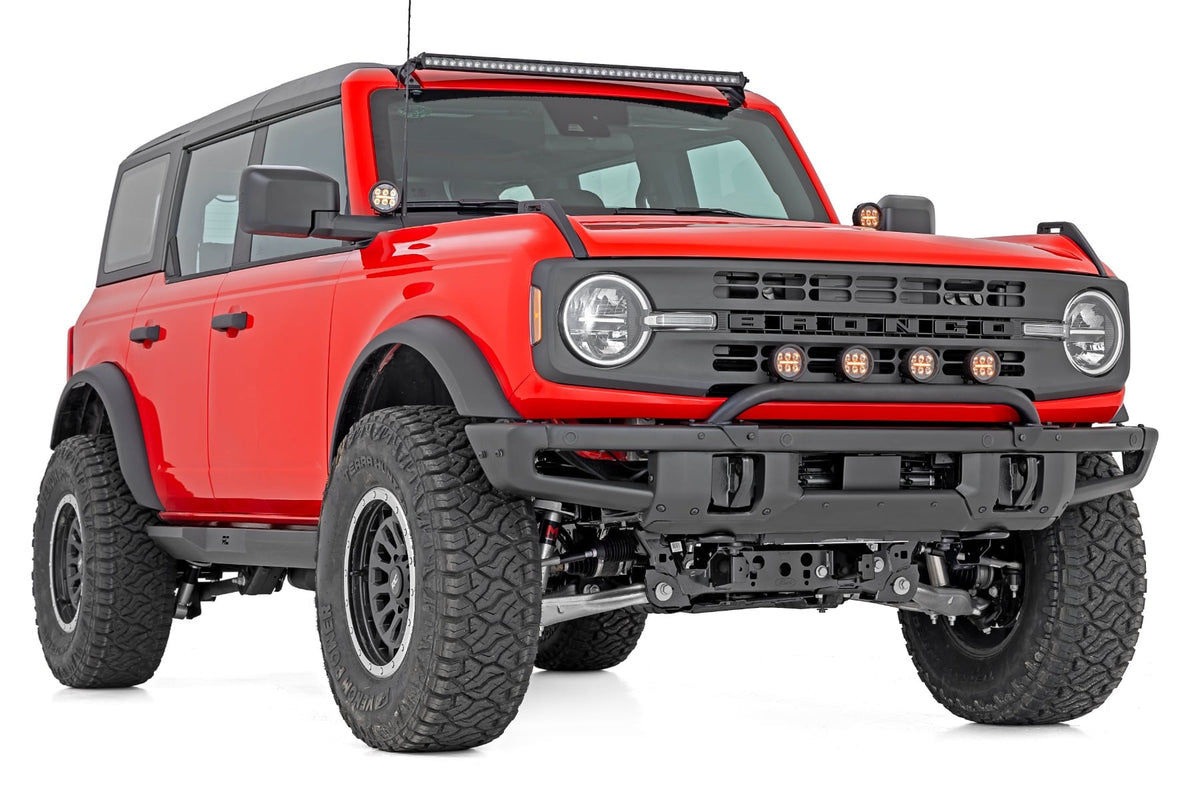 Light Bar Mount | 3.5" Round LED (Quad) | Black | Amber DRL | OE Modular Steel | Ford Bronco (21-24) - Bull Bars (Image 3 of 6)