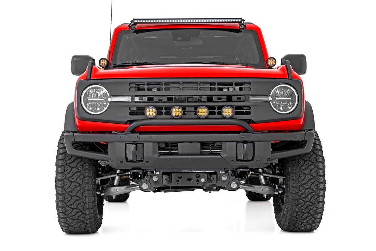 Light Bar Mount | 3.5" Round LED (Quad) | Black | Amber DRL | OE Modular Steel | Ford Bronco (21-24) - Bull Bars (Image 4 of 6)