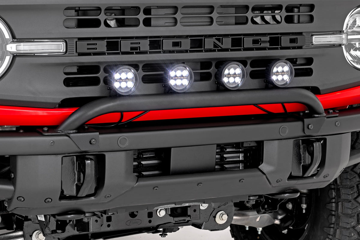 Light Bar Mount | 3.5" Round LED (Quad) | Black | Amber DRL | OE Modular Steel | Ford Bronco (21-24) - Bull Bars (Image 1 of 6)