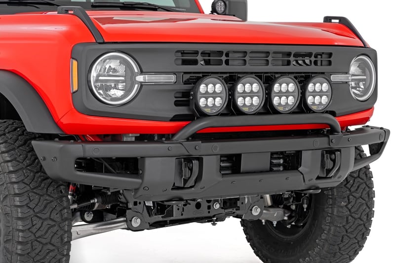 RC Light Bar Mount | 3.5" Round LED (Quad) | Black | Amber DRL | OE Modular Steel | Ford Bronco (21-24) (manufacturer page)