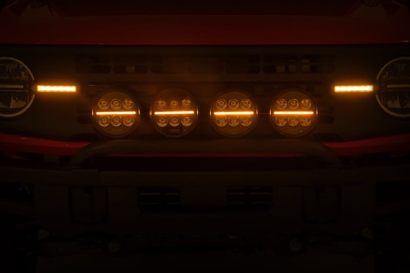 RC Light Bar Mount | 3.5" Round LED (Quad) | Black | Amber DRL | OE Modular Steel | Ford Bronco (21-24) (manufacturer page)