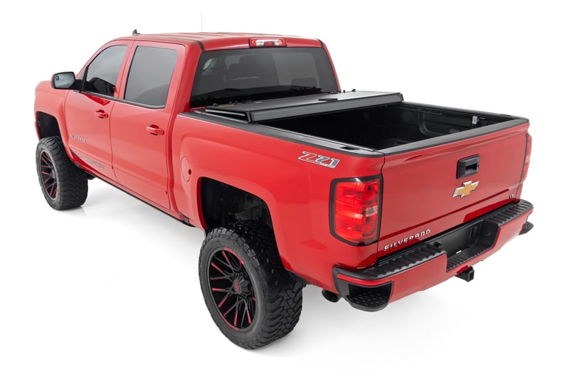 RC Hard Tri-Fold Flip Up Bed Cover | 6'7" Bed | Rail Cap | Chevy/GMC 1500/2500HD/3500HD (14-19) (manufacturer page)