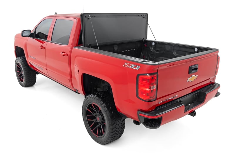 RC Hard Tri-Fold Flip Up Bed Cover | 6'7" Bed | Rail Cap | Chevy/GMC 1500/2500HD/3500HD (14-19) (manufacturer page)