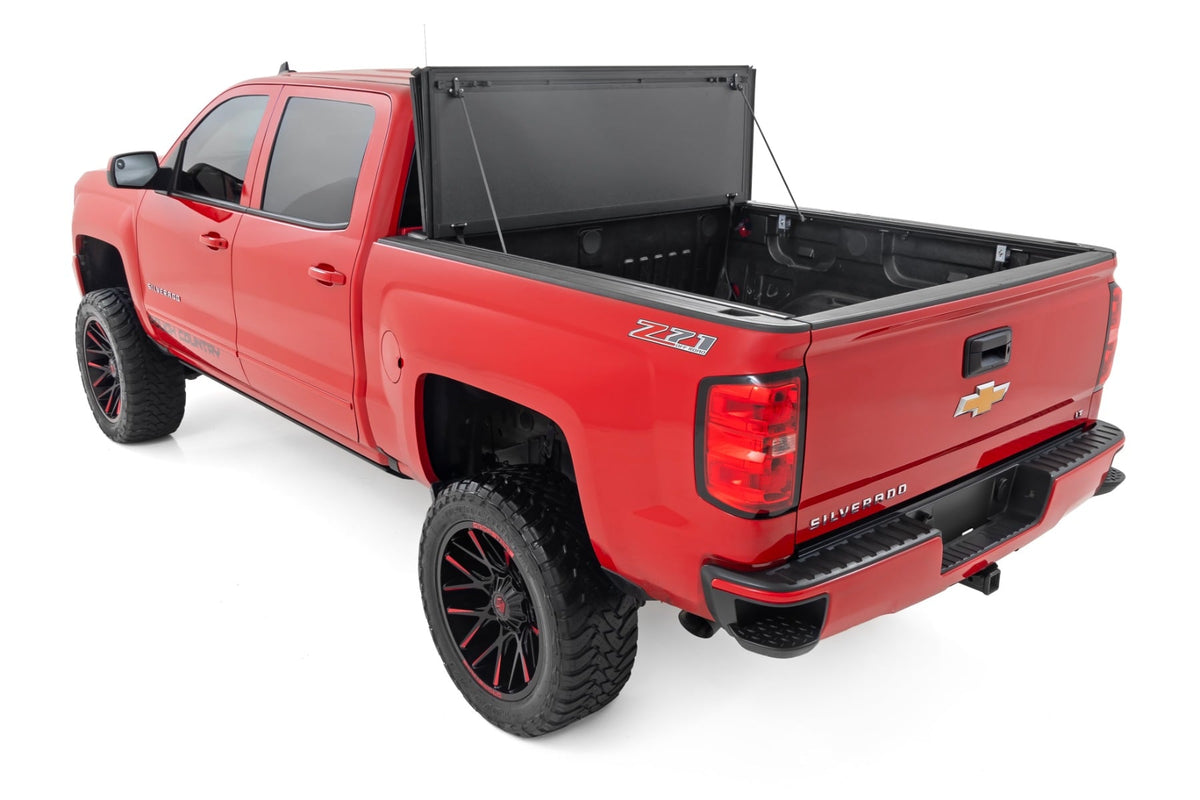 Hard Tri-Fold Flip Up Bed Cover | 6'7" Bed | Rail Cap | Chevy/GMC 1500/2500HD/3500HD (14-19) - Bed Covers (Image 5 of 6)