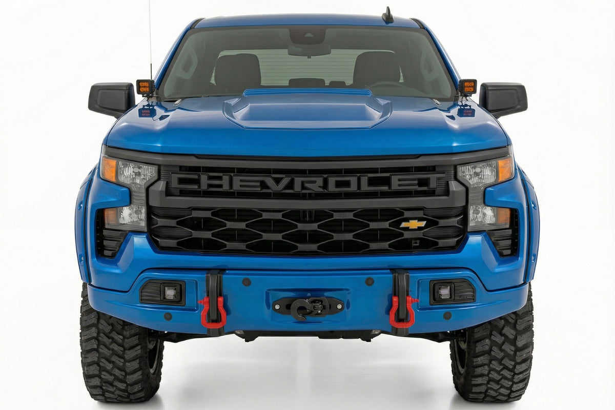 Rough Country 13007-GJV Front FXS Bumper | 12000S | GJV Riptide Blue | Chevy Silverado 1500 (23-26) - Studio View 2