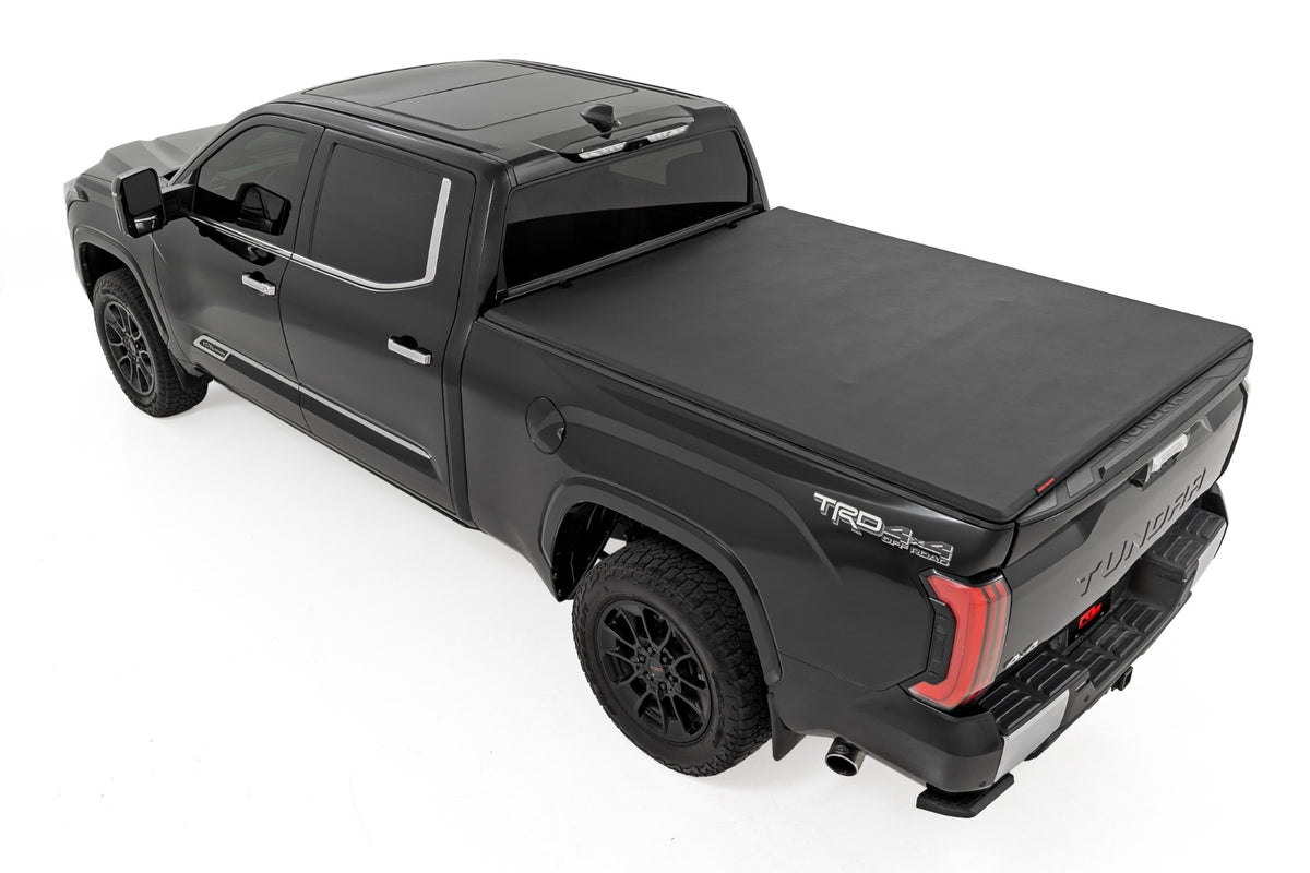 Rough Country 41419660A Soft Tri-Fold Bed Cover | With & W/O OE Rails | 6'7" Bed | Toyota Tundra (22-26) - Studio View 3