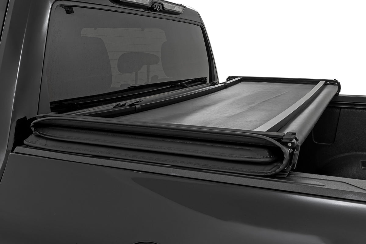 Rough Country 41419660A Soft Tri-Fold Bed Cover | With & W/O OE Rails | 6'7" Bed | Toyota Tundra (22-26) - Studio View 4
