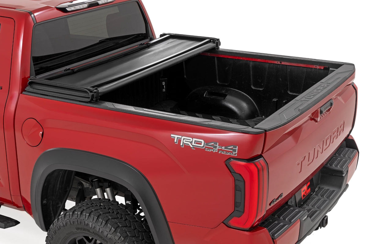 Soft Tri-Fold Bed Cover | 5'7" Bed | with and w/o OE Rail | Toyota Tundra (22-26) - Bed Covers (Image 2 of 6)