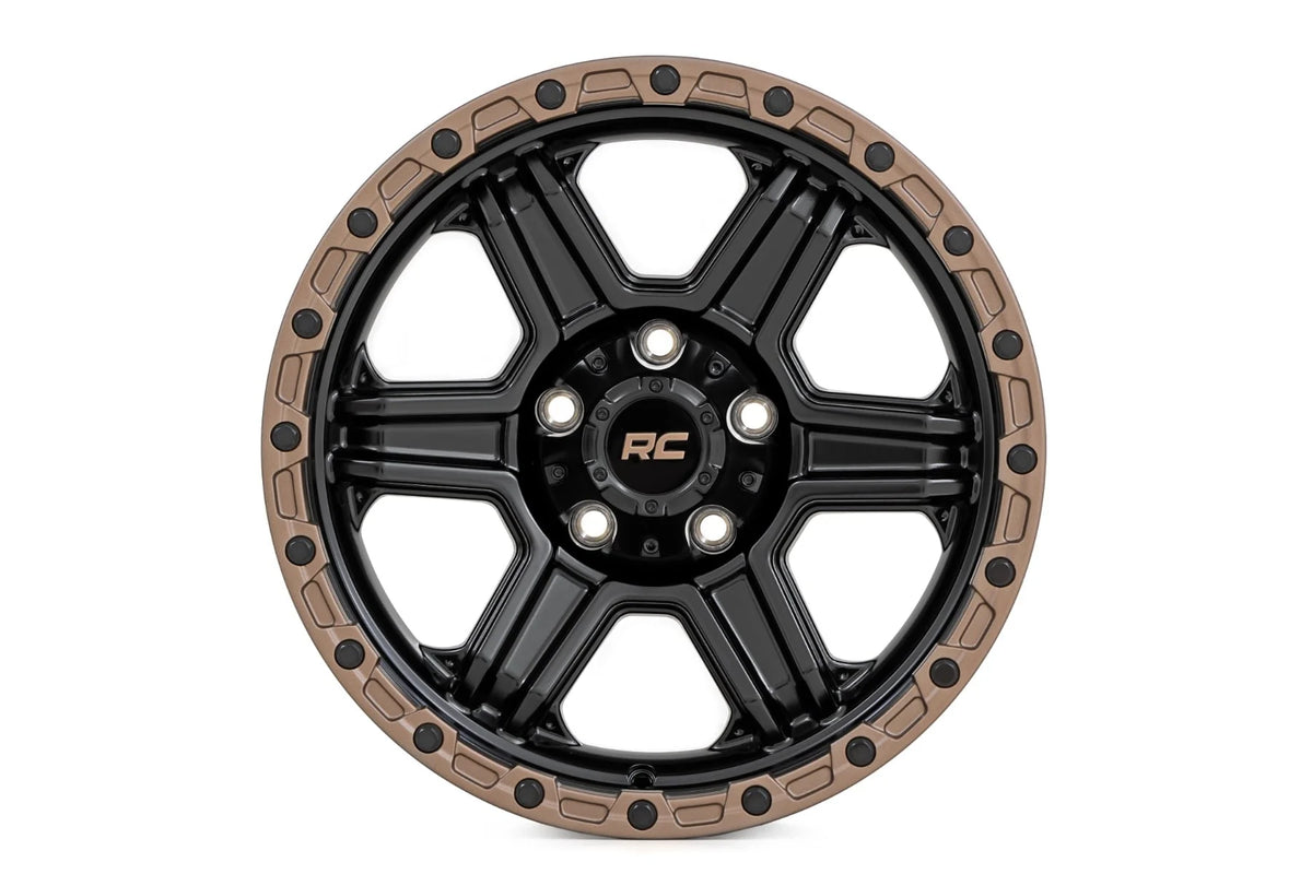 Rough Country 79 Series Wheel | One-Piece | Semi Gloss Black w/Bronze Ring | 18x9 | 5x5 | 0mm - RC Wheels (Image 2 of 6)