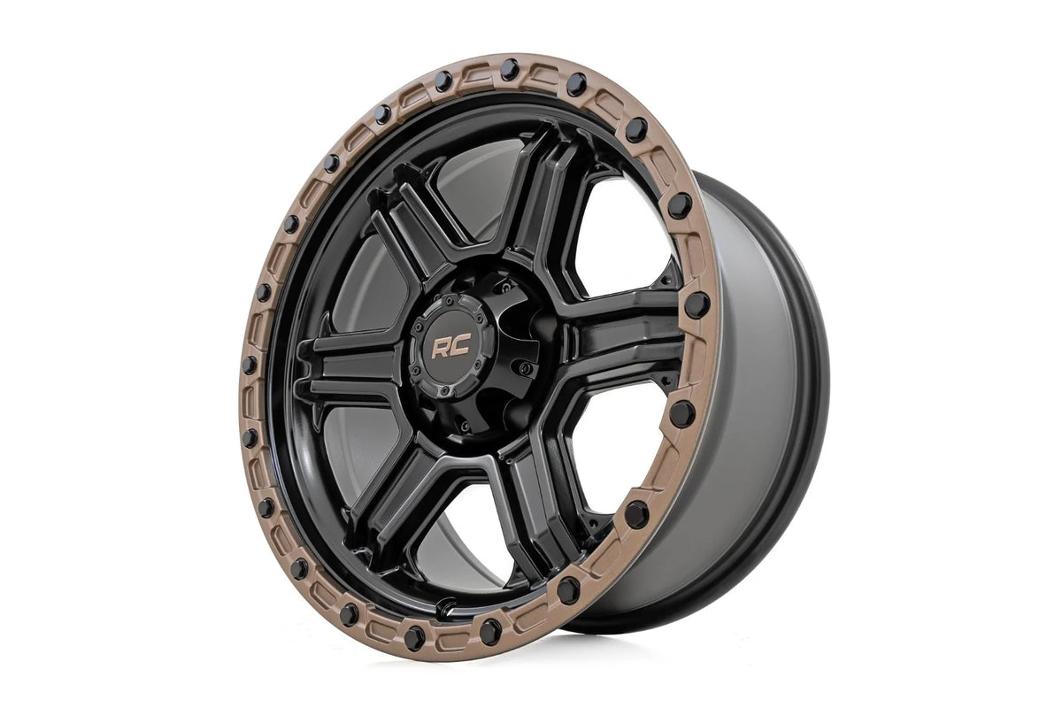 Rough Country 79 Series Wheel | One-Piece | Semi Gloss Black w/Bronze Ring | 18x9 | 5x5 | 0mm - RC Wheels (Image 3 of 6)