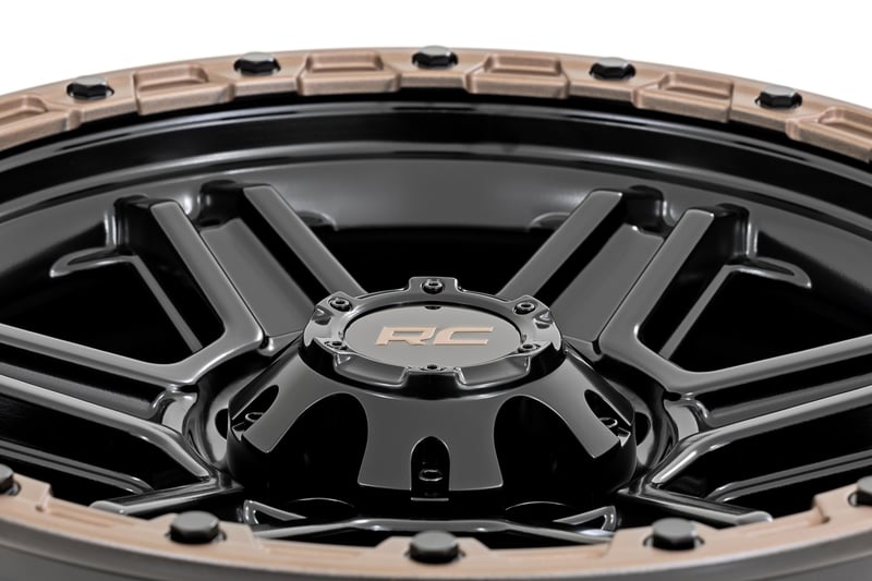 Rough Country 79 Series Wheel | One-Piece | Semi Gloss Black w/Gunmetal Ring | 17x8.5 | 6x5.5 | 0mm (manufacturer page)