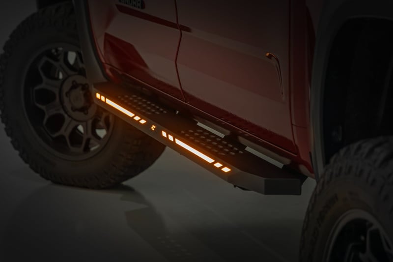 RC AC2 Running Boards | Amber/White | CrewMax | Toyota Tundra 2WD/4WD (22-26) (manufacturer page)