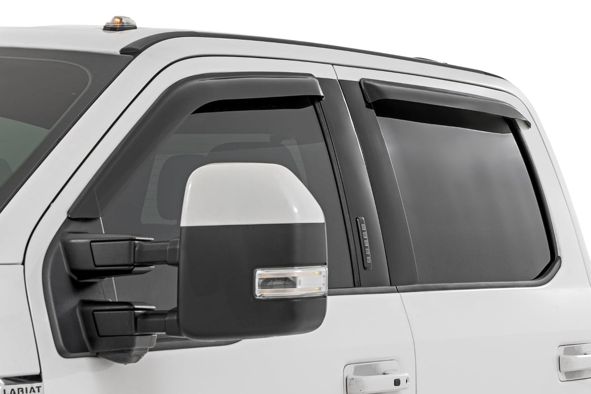 Rough Country 931524 Side Window Deflectors | Tape On Rain Guard | Ford F-150/Lightning/F-250/F-350/Raptor (15-26) - Image 1