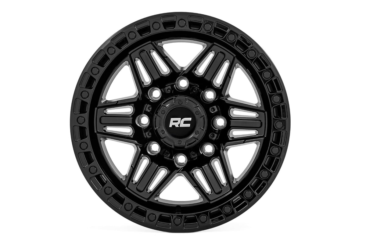 Rough Country 76170914 76 Series Wheel | Simulated Beadlock | Gloss Black | 17x9 | 5x5.5 | +0mm - Studio View 3