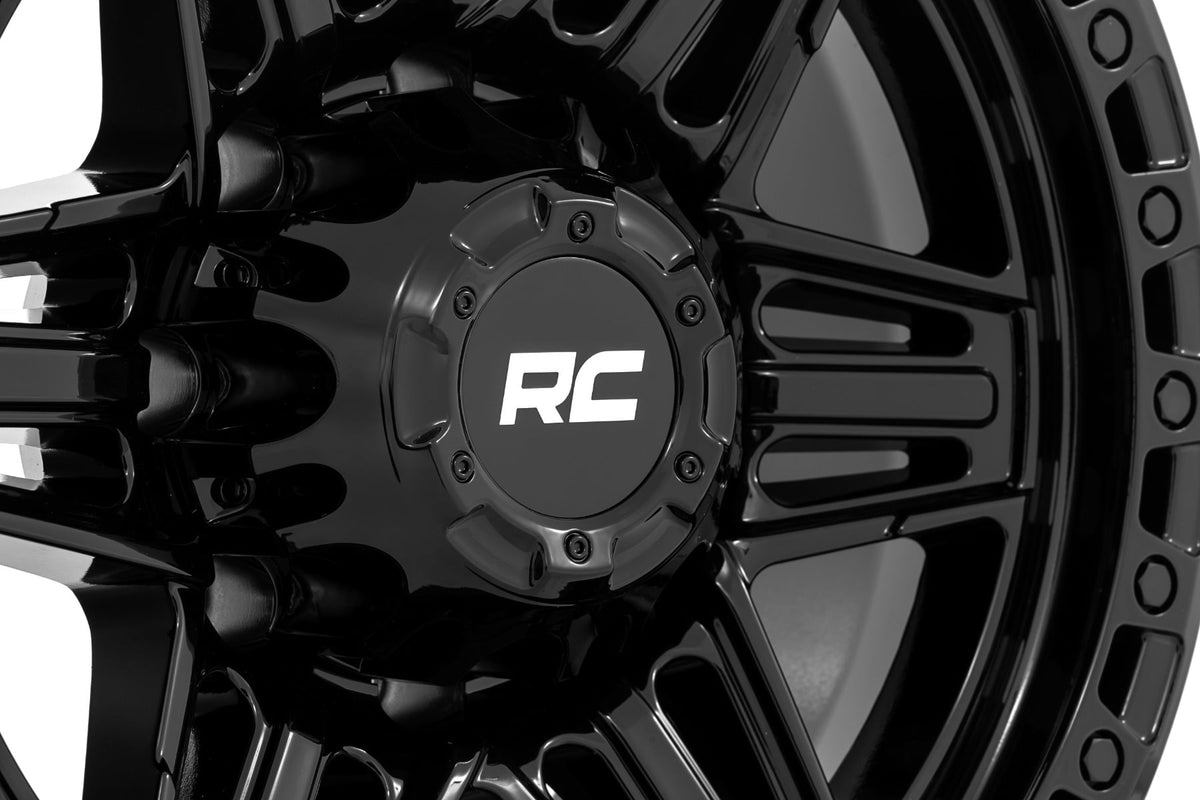 Rough Country 76171218 76 Series Wheel | Simulated Beadlock | Gloss Black | 17x9 | 5x5 | -12mm - Studio View 5