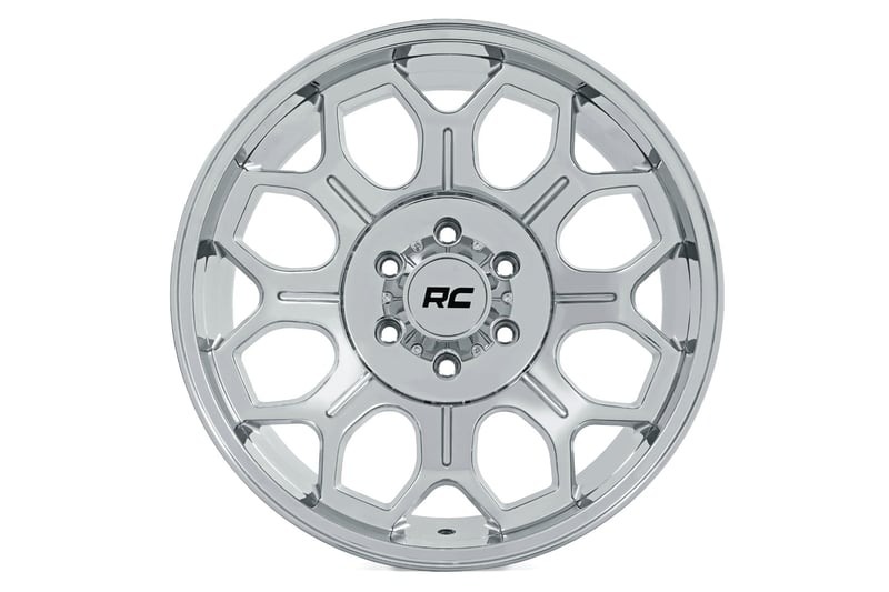Rough Country 77 Series Wheel | One-Piece | Chrome | 20x9 | 6x135 | -12mm (manufacturer page)