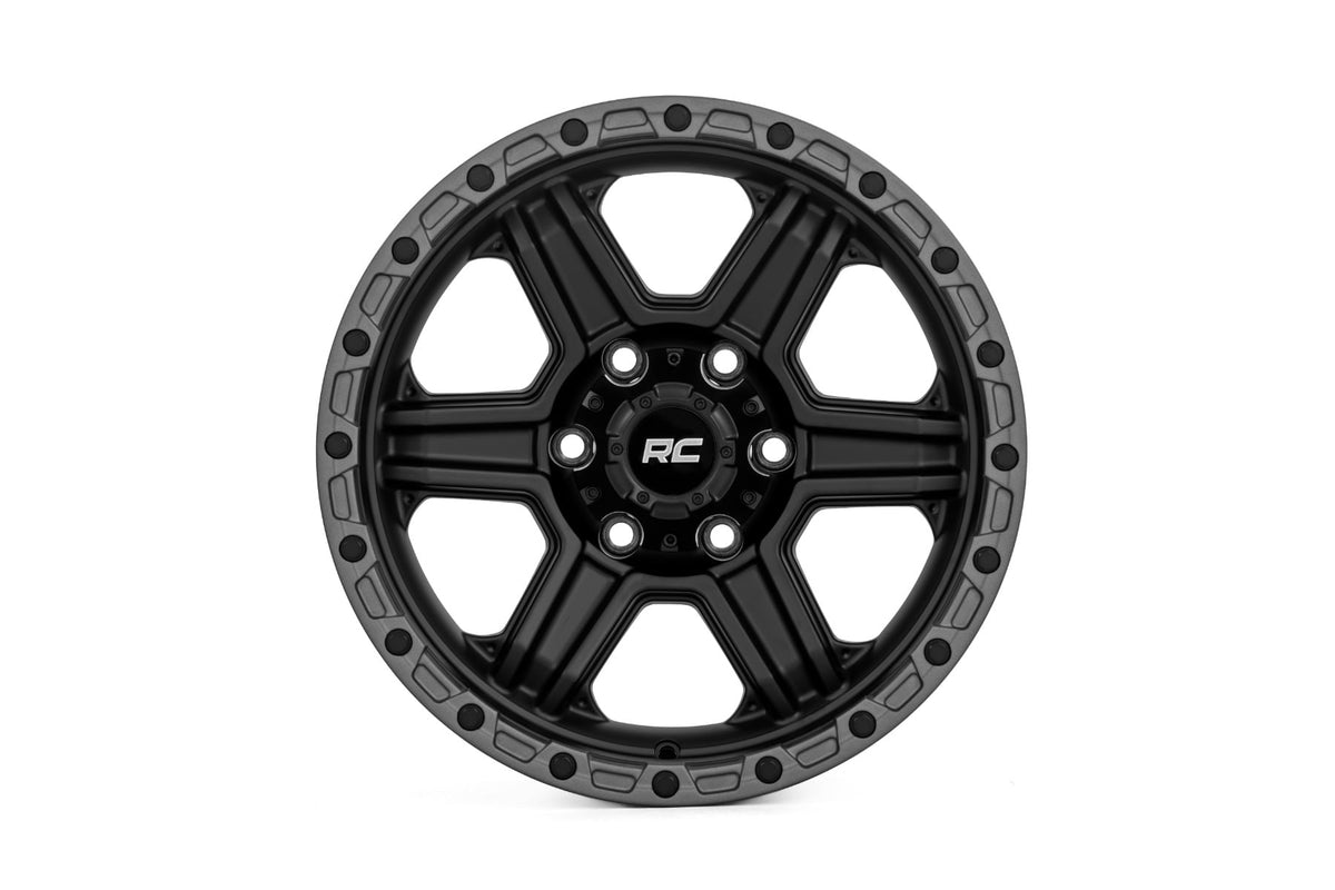 Rough Country 79 Series Wheel | One-Piece | Semi Gloss Black w/Gunmetal Ring | 17x8.5 | 6x5.5 | 0mm - RC Wheels (Image 2 of 6)