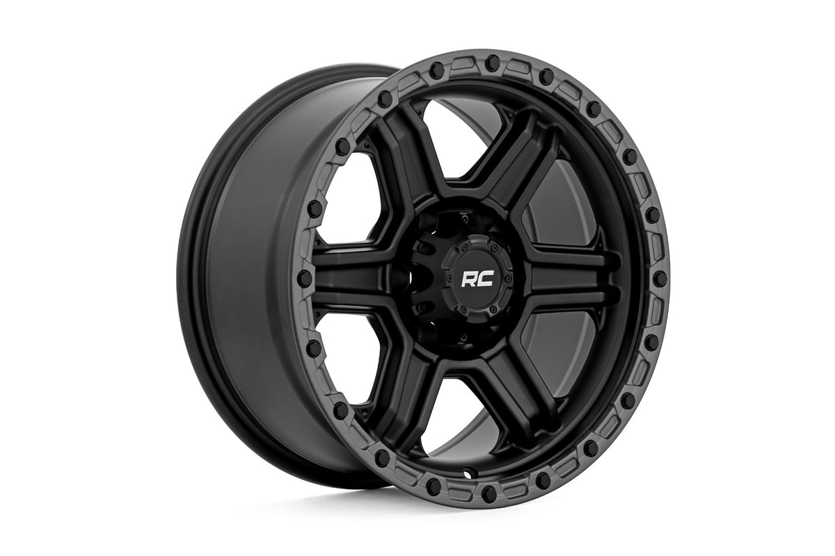 Rough Country 79 Series Wheel | One-Piece | Semi Gloss Black w/Gunmetal Ring | 17x8.5 | 6x5.5 | 0mm - RC Wheels (Image 3 of 6)