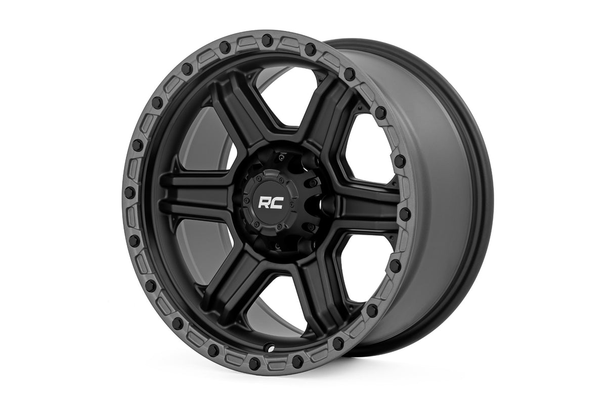 Rough Country 79170912B 79 Series Wheel | One-Piece | Semi Gloss Black w/Gunmetal Ring | 17x8.5 | 6x5.5 | 0mm - Studio View 1
